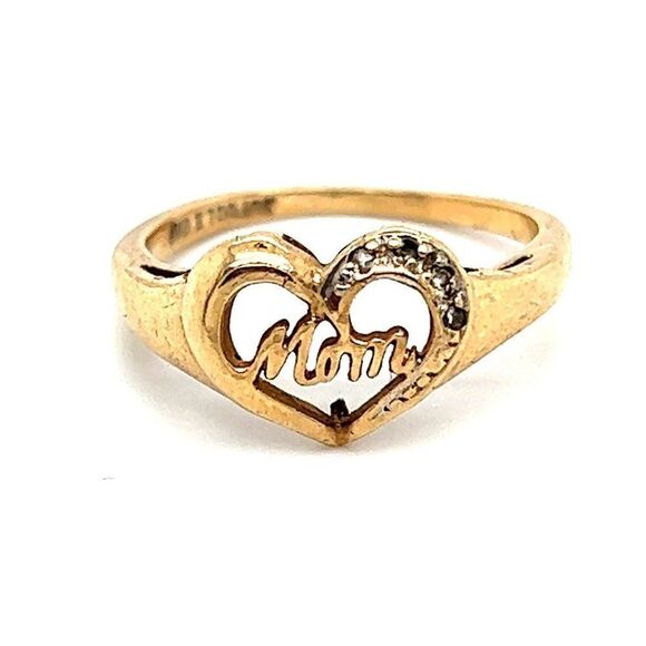10k Diamond Heart Mom Ring - Picture 1 of 5